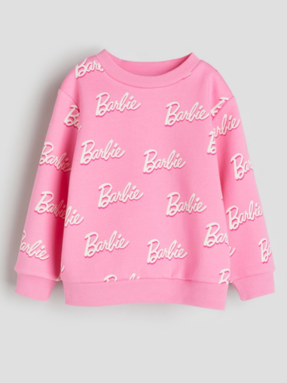 Barbie Pink Allover Logo Sweatshirt Girls Long Sleeve Graphic Pullover